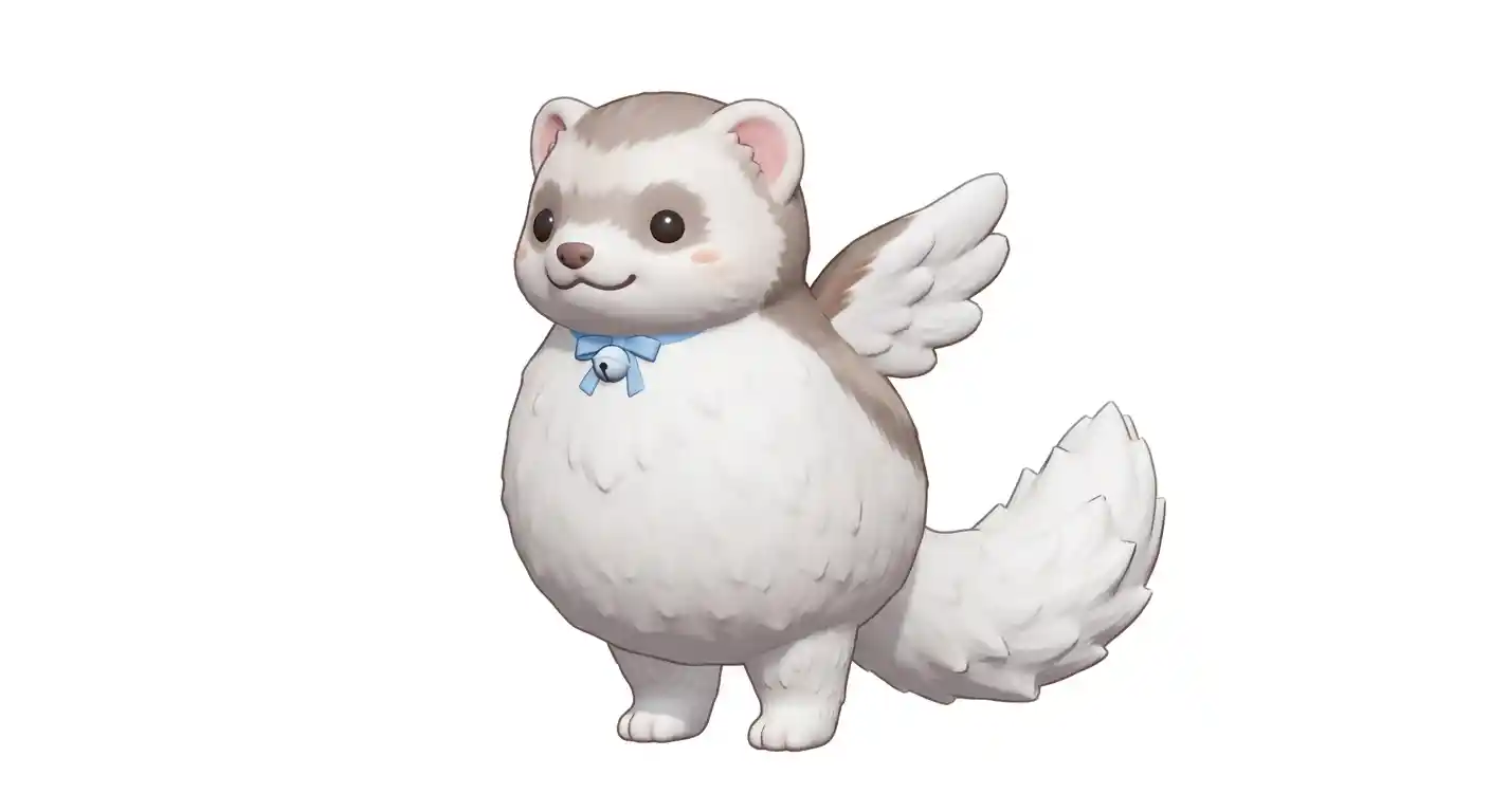 フェレットとシマエナガを組み合わせた羽のあるキャラクター