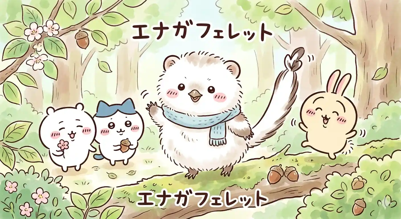 フェレットとシマエナガを組み合わせたキャラクターの紹介画像