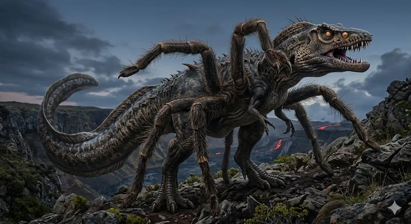タランチュラ、ウツボ、ティラノサウルスを組み合わせた怪獣キャラクター