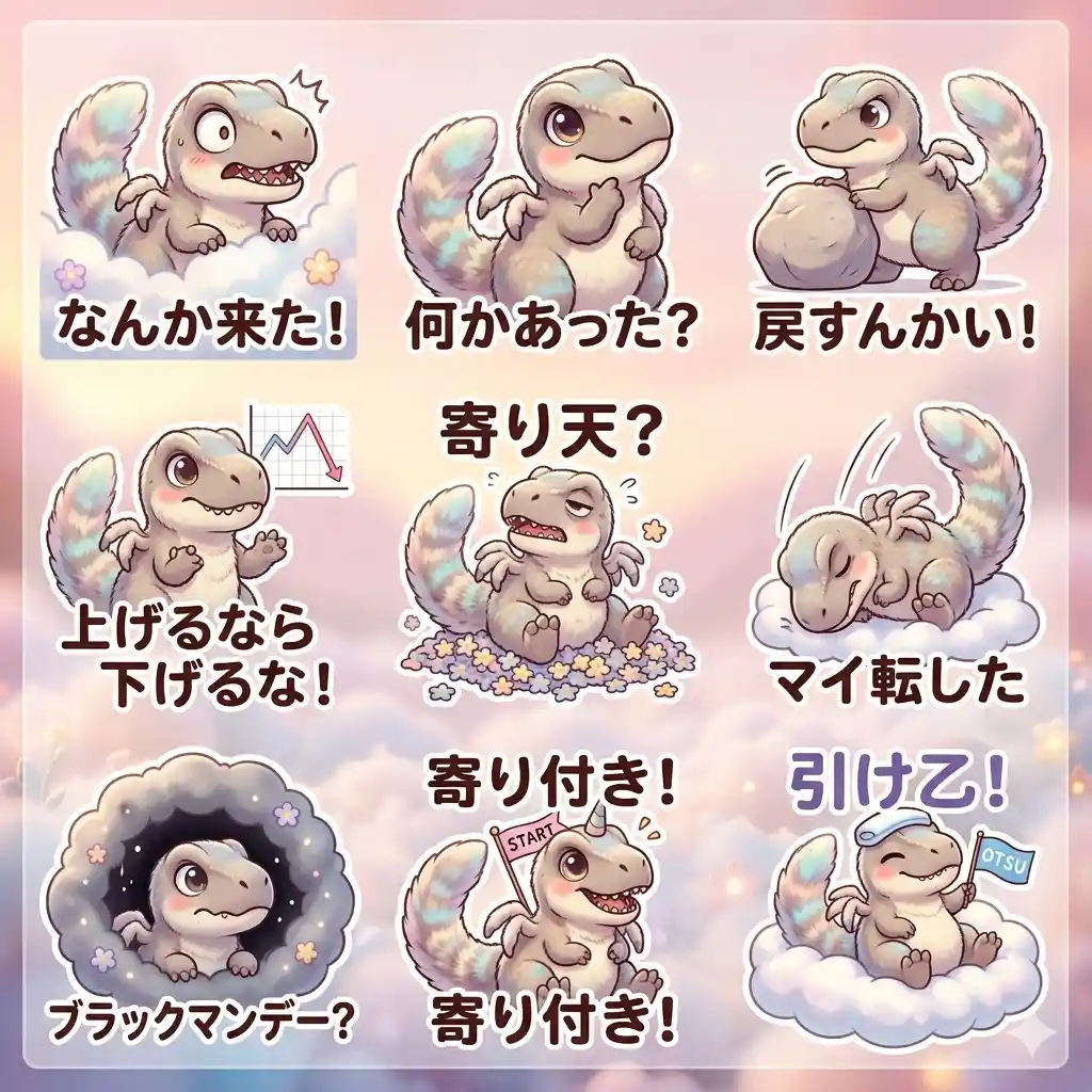 淡いピンク色のキャラクターを使ったLINEスタンプ9種類